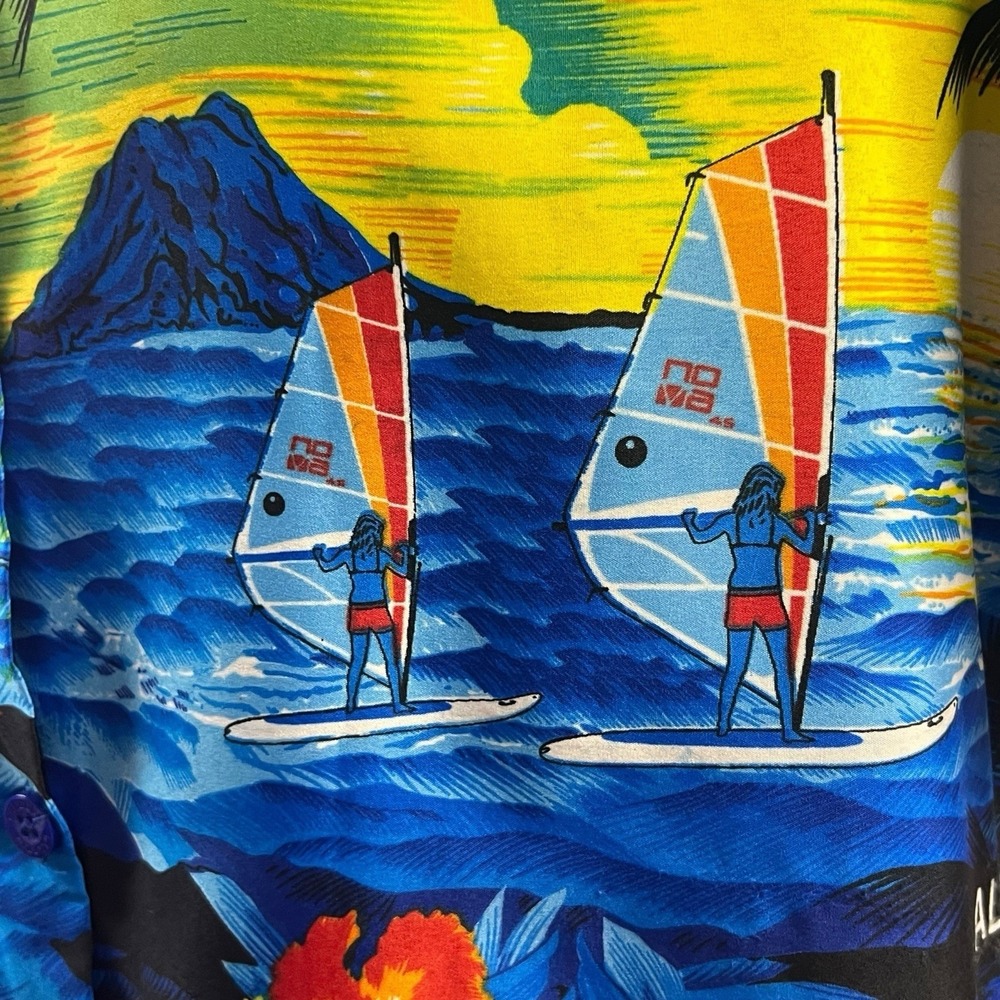 La Leela Shirt Small Blue Multicolor Hawaiian Palm Tree Miami Tropical Aloha - Picture 6 of 10